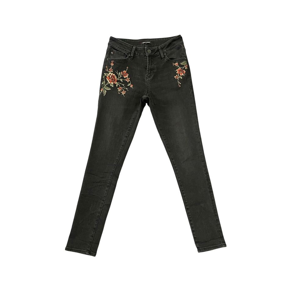Dear John Black Wash Floral Embroidered Skinny Gisele Jeans Women Size‎ 24